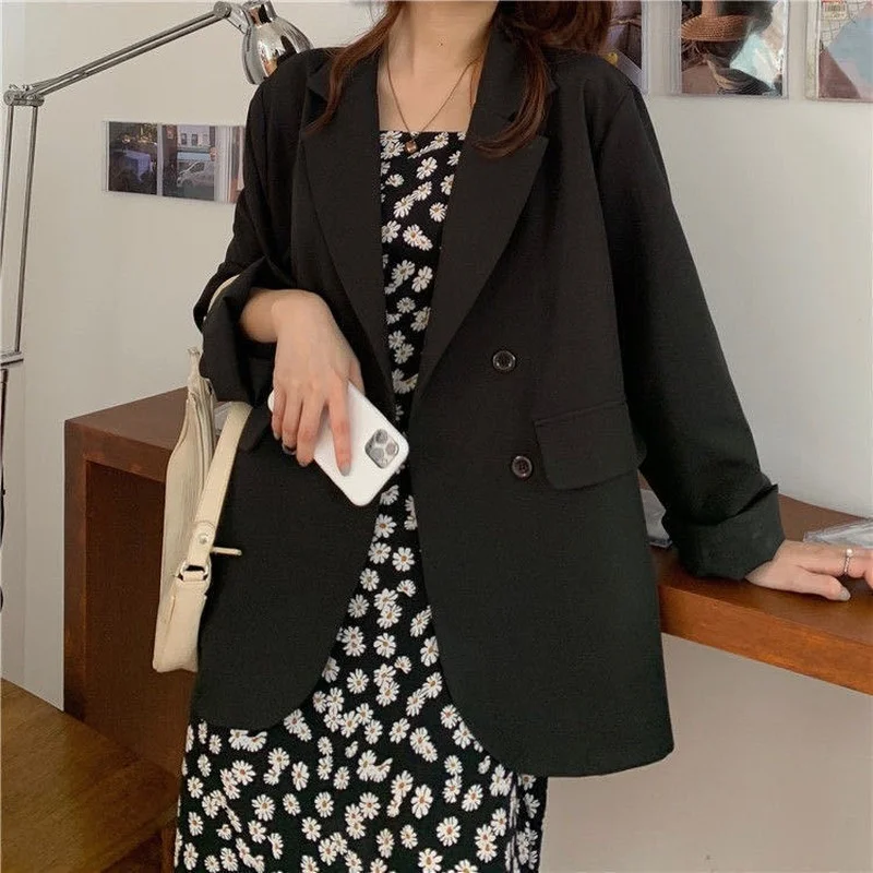 Korean Fashion Casual Office Blazer Chic Commute Suit Student Business Clothing 2023 Preppy Style Streetwear Solid Colors Jacket
