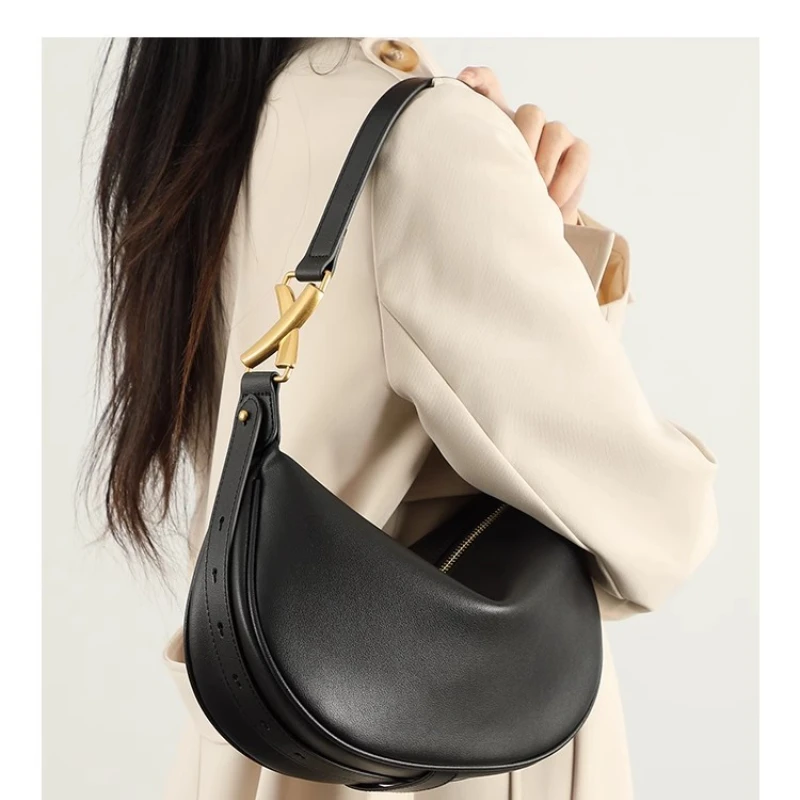 2024 Fashion Ladies Hobo Shoulder Bag Genuine Cowhide Leather Leisure Soft Women's Handbag Niche Design Underarm Bag Purse