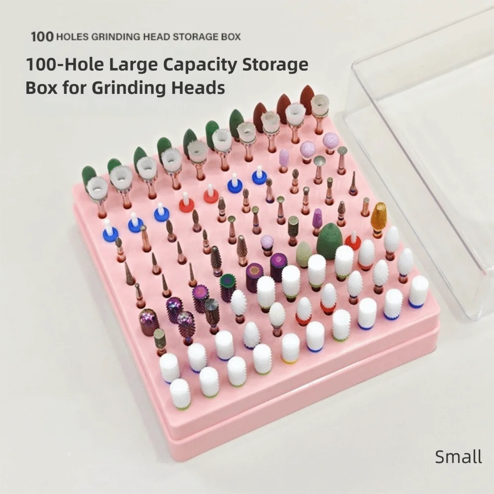 100 Holes Nail Drill Bits Organizer Dustproof Professional Nail Art Drill Storage Box Empty Organizer Portable