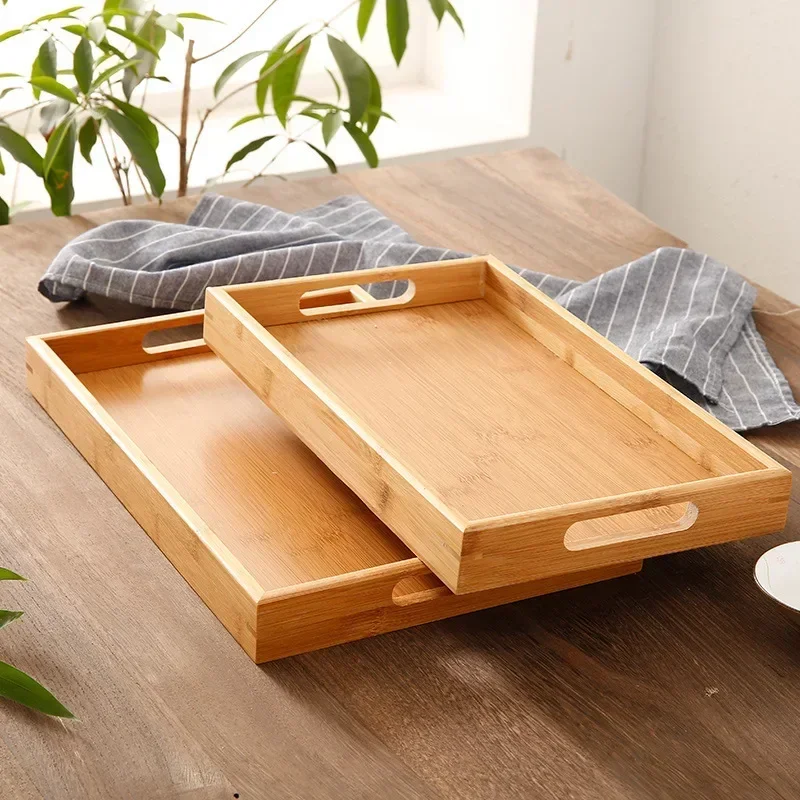 Bamboo Wooden Tray Japanese Bread Snack Solid Wood Household Kung Fu Tea Set Water Cup Plate Hotel Plates Home Kitchen Supplies 2