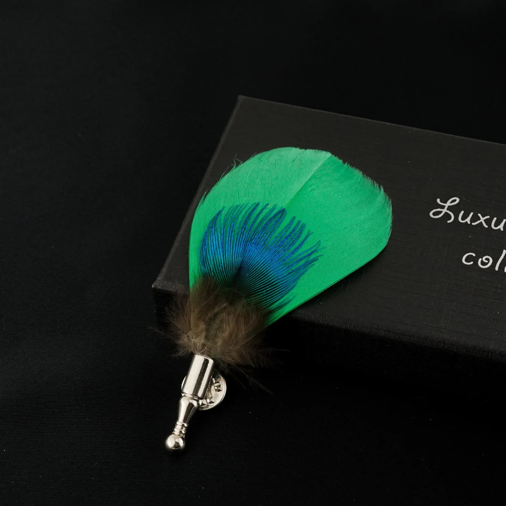 KISHEDGE 남녀공용 무지개 브로치 장식, 공작 깃털 품질 핀, 선물 상자, 웨딩 파티, 유니섹스 액세서리