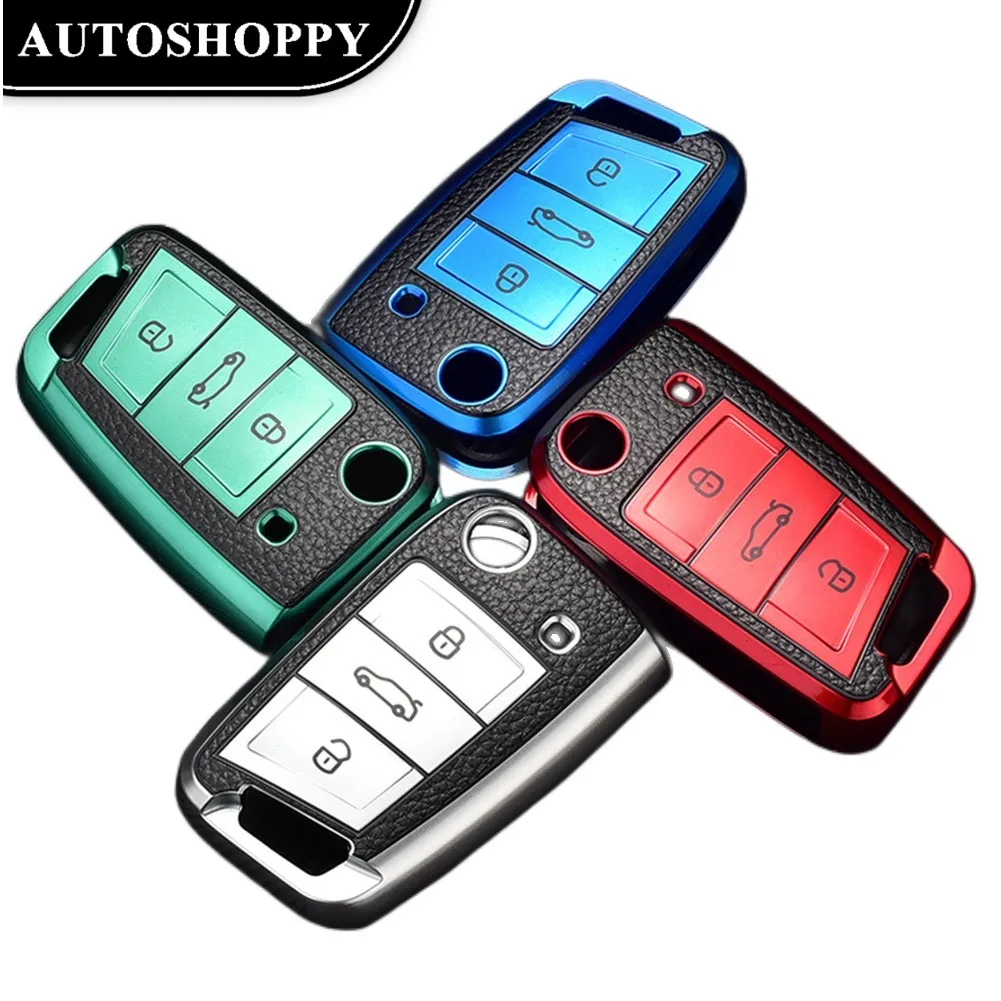 

All-inclusive Leather TPU Car Key Case For Volkswagen MK7 GTI7 Golf 7 GolfR Skoda Octavia A7 SEAT Folding Remote Fob Cover