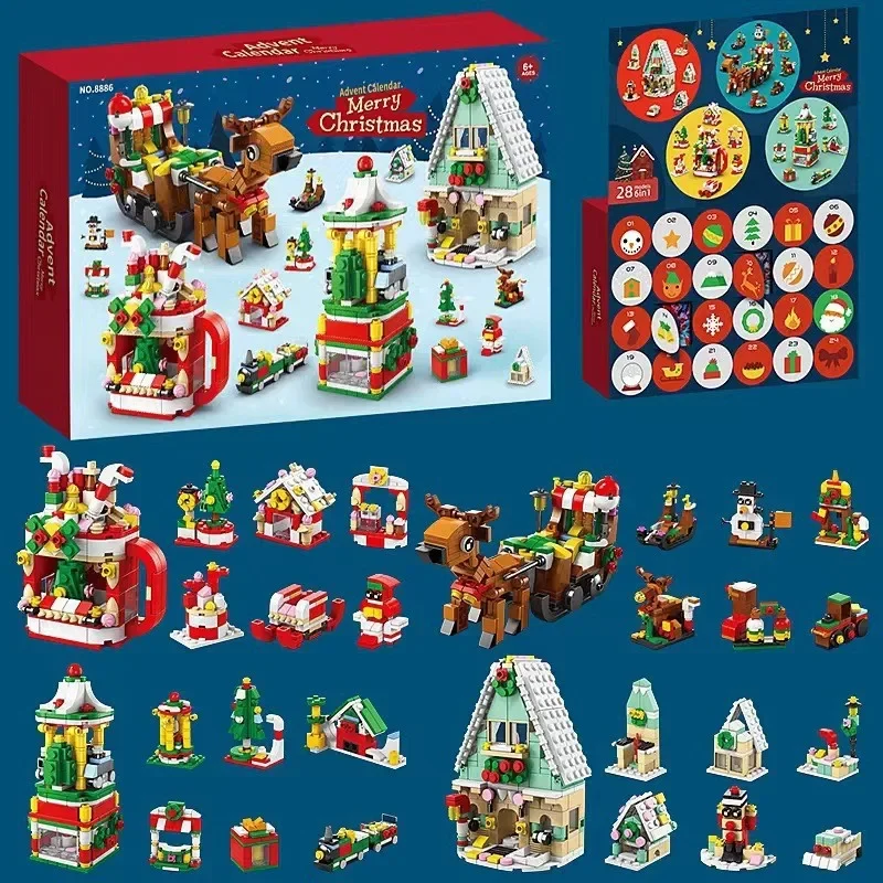 24Days Christmas Advent Calendar Building Blocks Box DIY Nutcracker Santa Claus Bricks for Kid Christmas Gift Countdown Calendar