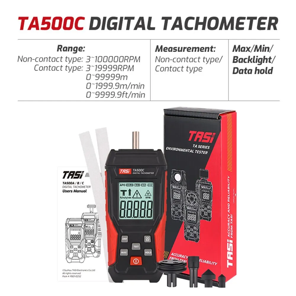 A500C Digital Laser Tachometer 3~100000RPM Rang Rpm Meter 2-in-1 Contact/Non-contact Tacometro Backlight Unit Switch Speedomet shooting tachometer