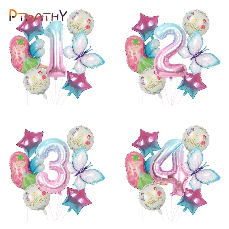 

7pcs Butterfly Balloon Gradient 38inch Number Balloons Set Girl Baby Shower Decor Helium Ballon Birthday Party Wedding Globos