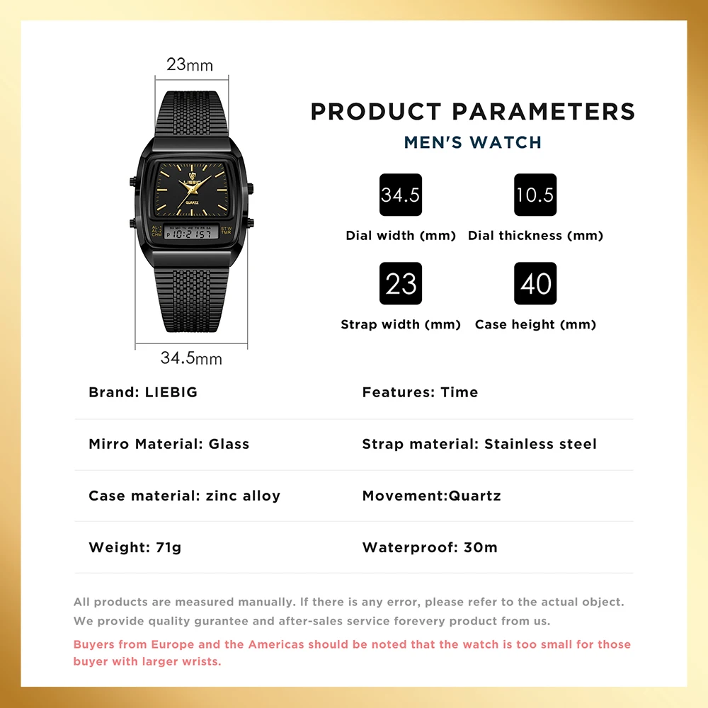 LIEBIG ساعات كوارتز رقمية فاخرة للرجال والنساء موض...
