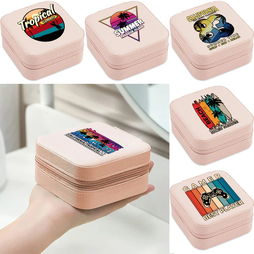 

Jewelry Box 2024 Travel Double Storage Ring Earrings Organization Holiday Pattern Print Zipper Bag Large Flap Leather Double Box