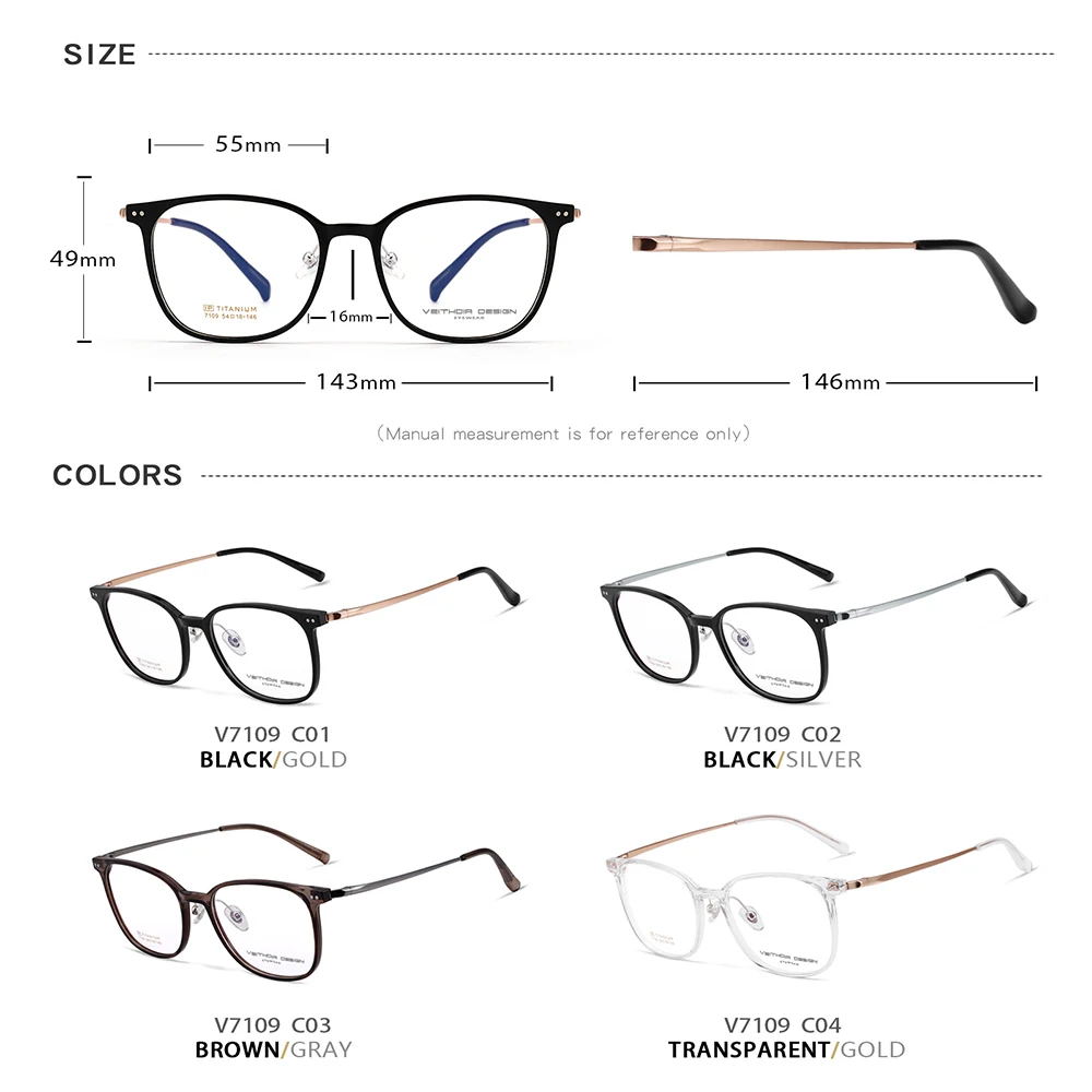 VEITHDIA Glasses Optical Titanium+TR90 Frame Customizable Prescription Lenses Eyeglasses Men Women Myopia Computer Eyewear V7109 5