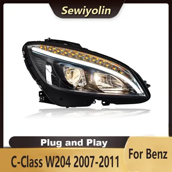 For Benz C-Class W204 2007-2011 Car Accessories Headlight Assembly LED Lights Lamp DRL Signal Plug And Play Daytime Running