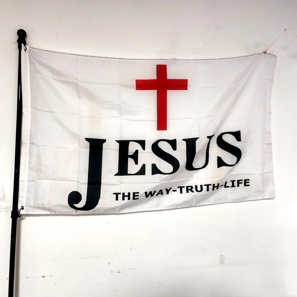 Jesus The Way Truth Life Flag, Polyester Banner, Outdoor Dekoration, 90x150cm – Detail 1