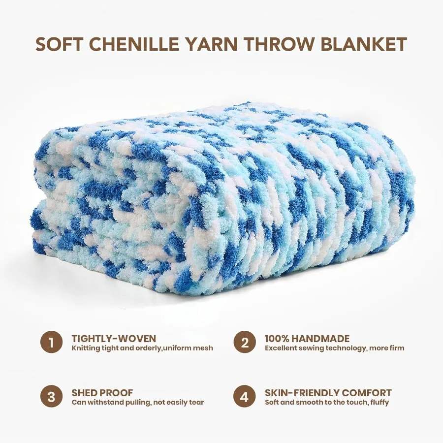 Chunky Knit Blanket Throw: 60''x80'' Chenille Chunky Knitted Throw Blankets for Twin Bed Couch Handmade Thick Cable Knit Blanke