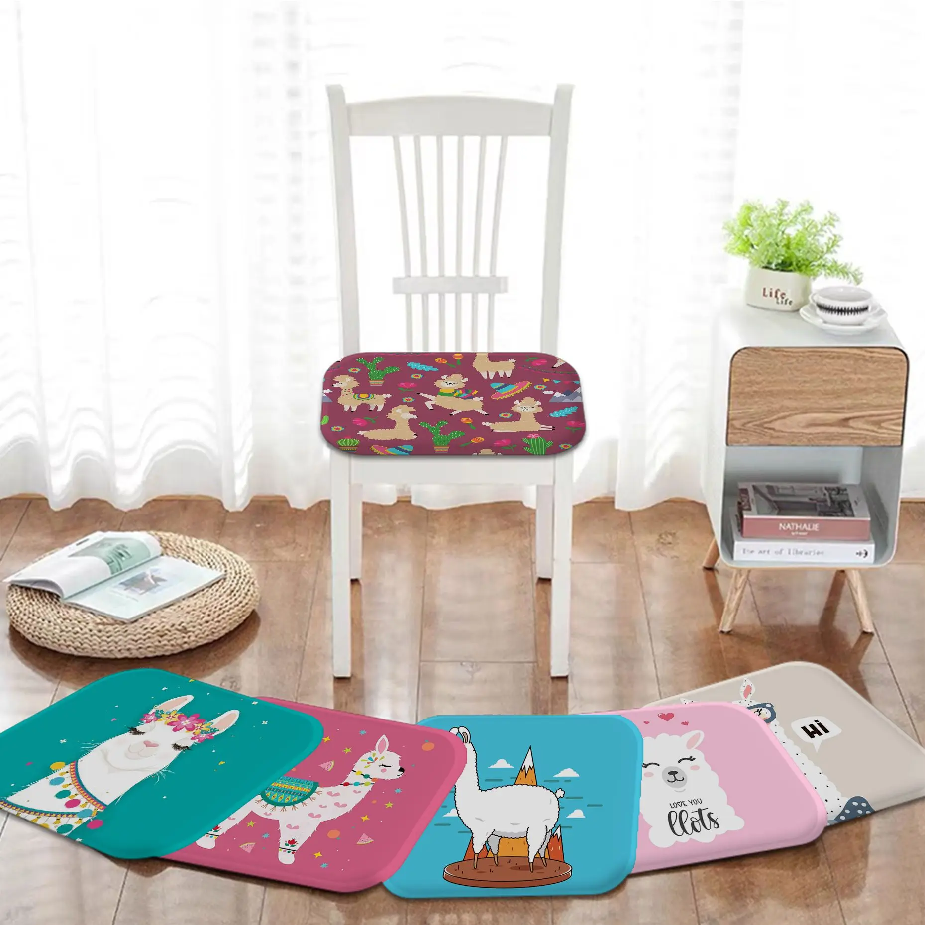 

Cute Llama Alpaca Animals Cushion Mat Nordic Printing Chair Cushion Soft Office Car Seat Comfort Breathable 45x45cm Sofa Cushion
