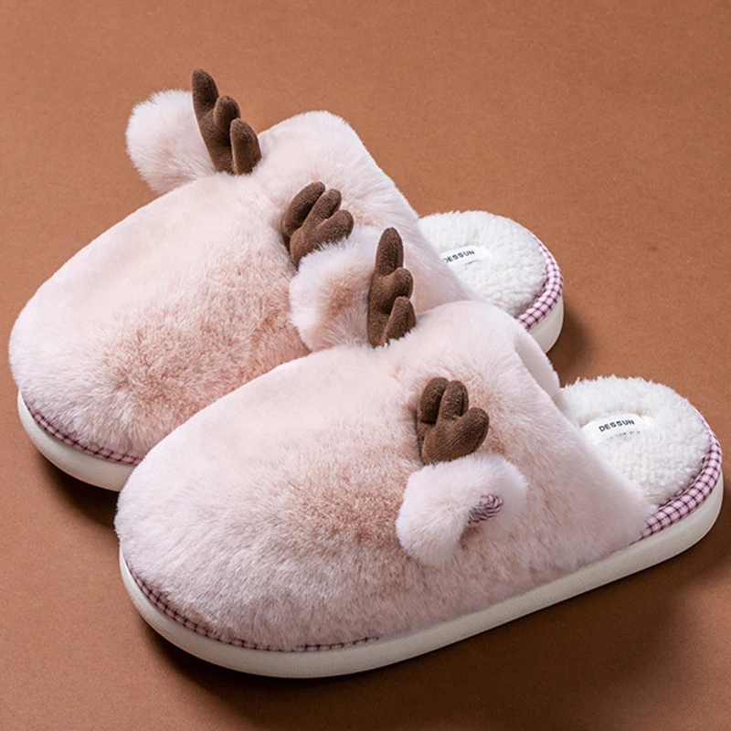Cute Fawn Flurry Slippers Women 2025 New Indoor Thick Bottom Non Slip Plush Slippers Woman Fashion Round Toe Home Slides Ladies
