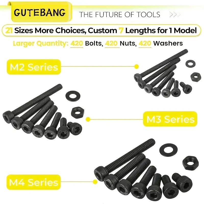 1260 black cup head hex sleeve screw kit metric M2 M3 M4 alloy steel bolts and nuts with washer assembly kit