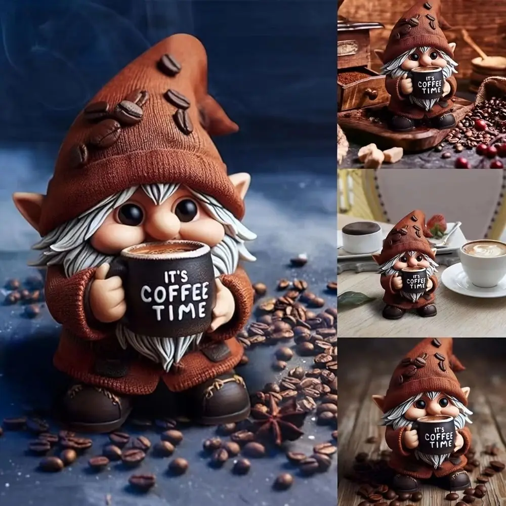 Micro Landscape Resin Coffee Gnome Figurine Cute Unique Miniature Sculpture Decorative Dwarf Statue Background Layout