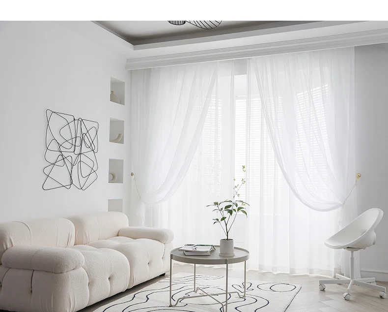 Moderne einfache weiße Tüll-Fenster-Trillon-Vorhänge für Wohnzimmer, Schlafzimmer, Esszimmer, transparentes Dekor, Hochzeitstür, HOTEL – Detail 15