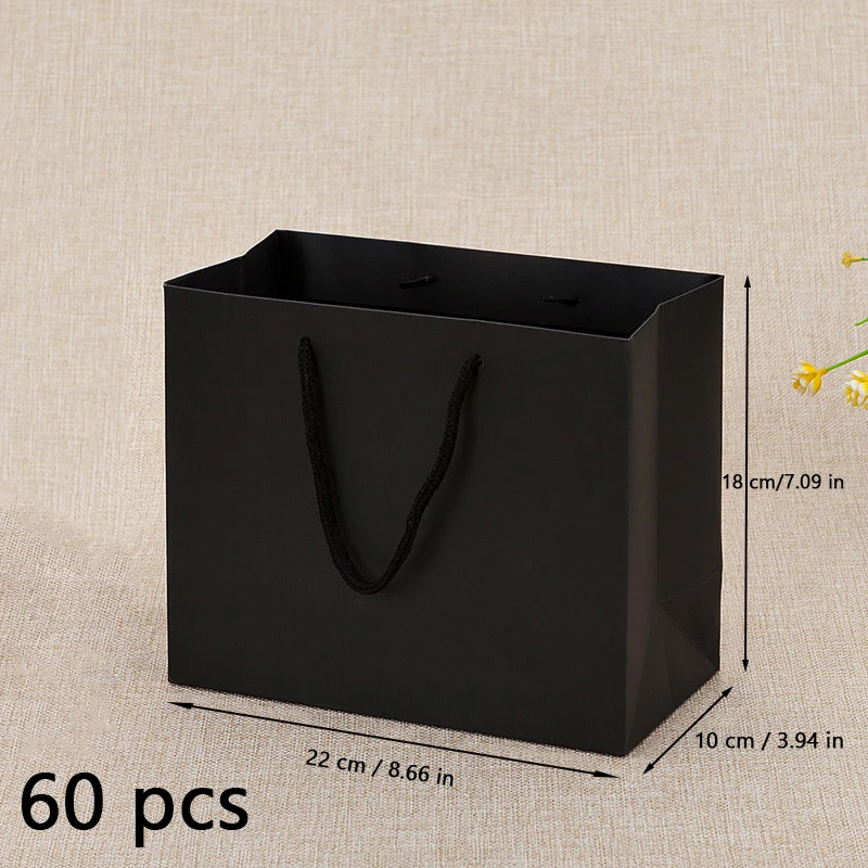 OUTUXED 60-Pack Large Black Paper Gift Bags With Handles - 16x6x12 Inch, Kraft, For Shopping & Parties
