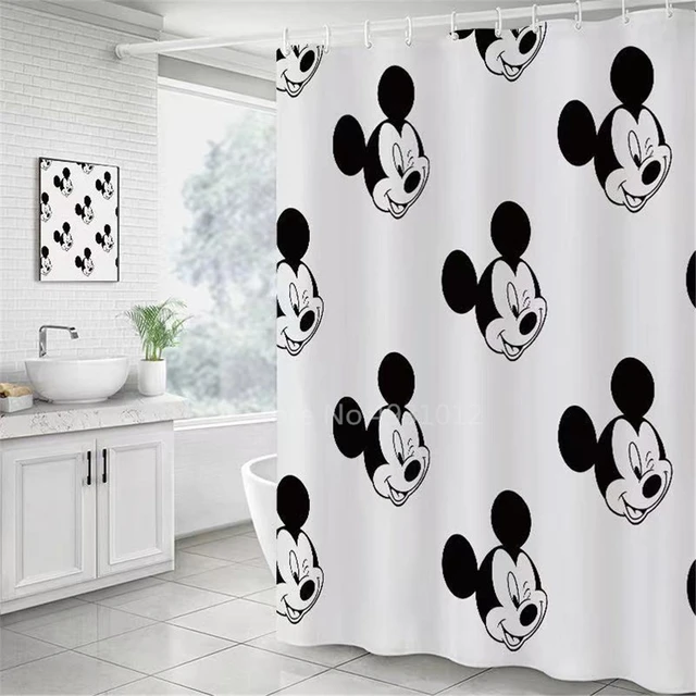 Mickey Mouse Minnie Shower Curtain Waterproof 3D Cute Cartoon Pattern Bath  Drapes with Hooks for Bathroom