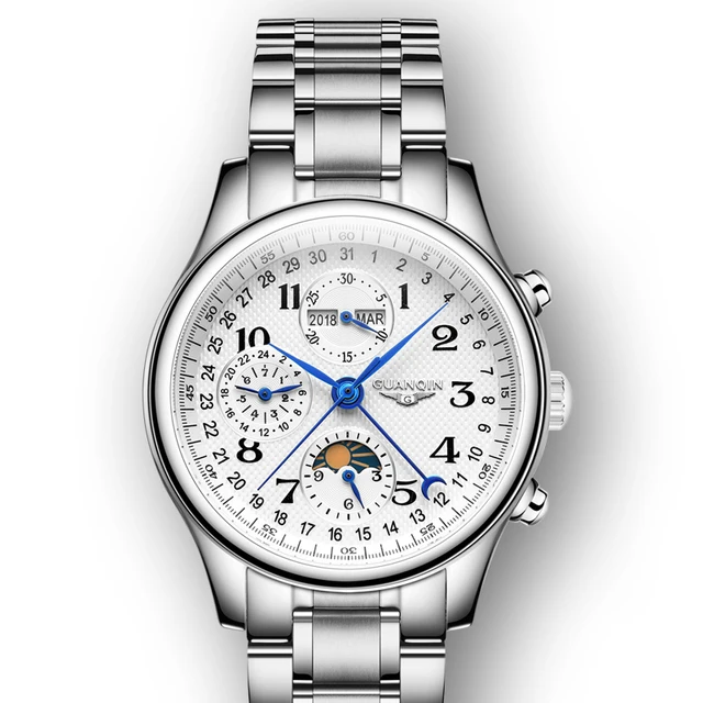 Montre Guanqin Automatique – Acier blanc