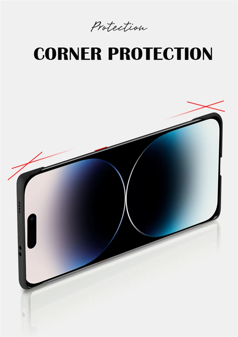 Custodia rigida per PC con retro trasparente e senza cornice, per iPhone 14, 15 Plus, 13, 12 Mini, 11 Pro, X, XR, XS Max, custodie sottili antiurto_voghion.com