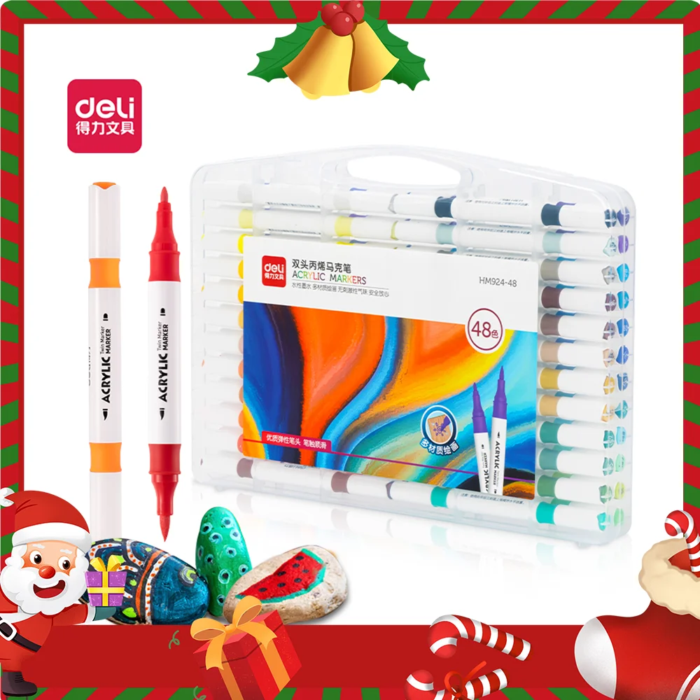 Deli 64 Colors Acrylic Paint Marker Pen Acrylic Marker Set Plumones Rotuladores Poster Pen Graffiti Art Christmas Decoration