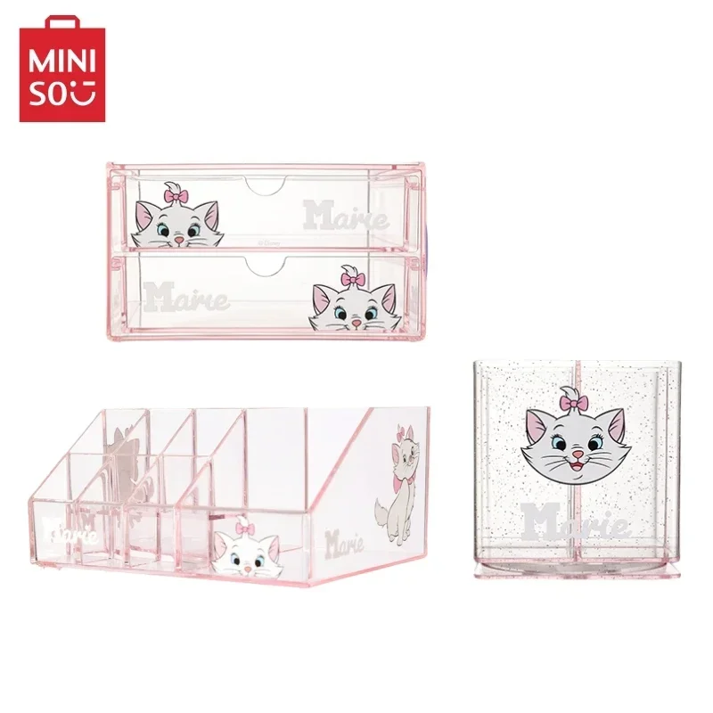 Miniso Kawaii Disney Marie Cat Stationery Cosmetics Cassetto Storage Box Anime Desktop Rotary Multi Grid Storage Scatole Regalo Per Ragazze