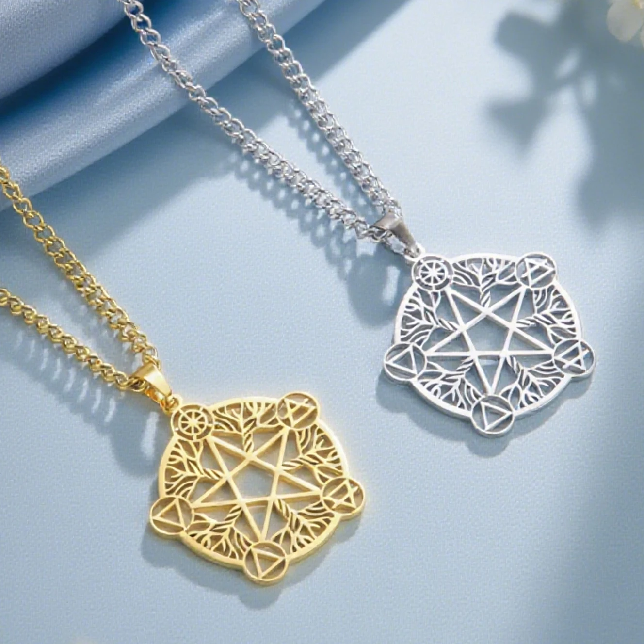 Wicca Pentagram Hexenkette Edelstahl Amulett für Ewigkeit und Unendlichkeit Pagan Religiöse Symbol Schmuck Atham Schutzamulette mächtige Amulette Pentagramm aus Edelstahl
