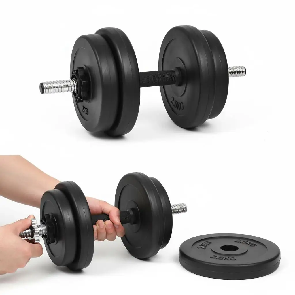 14-teiliges Hantelset 20 kg aus Zement und Kunststoff, Krafttrainingsset 20 kg mit Stahlstangen und Sicherheitsklemmen – Detail 2