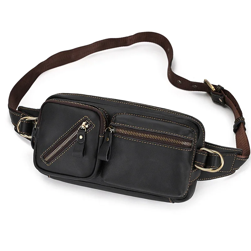 Genuine leather waist bag for men with sleek premium design and adjustable strap