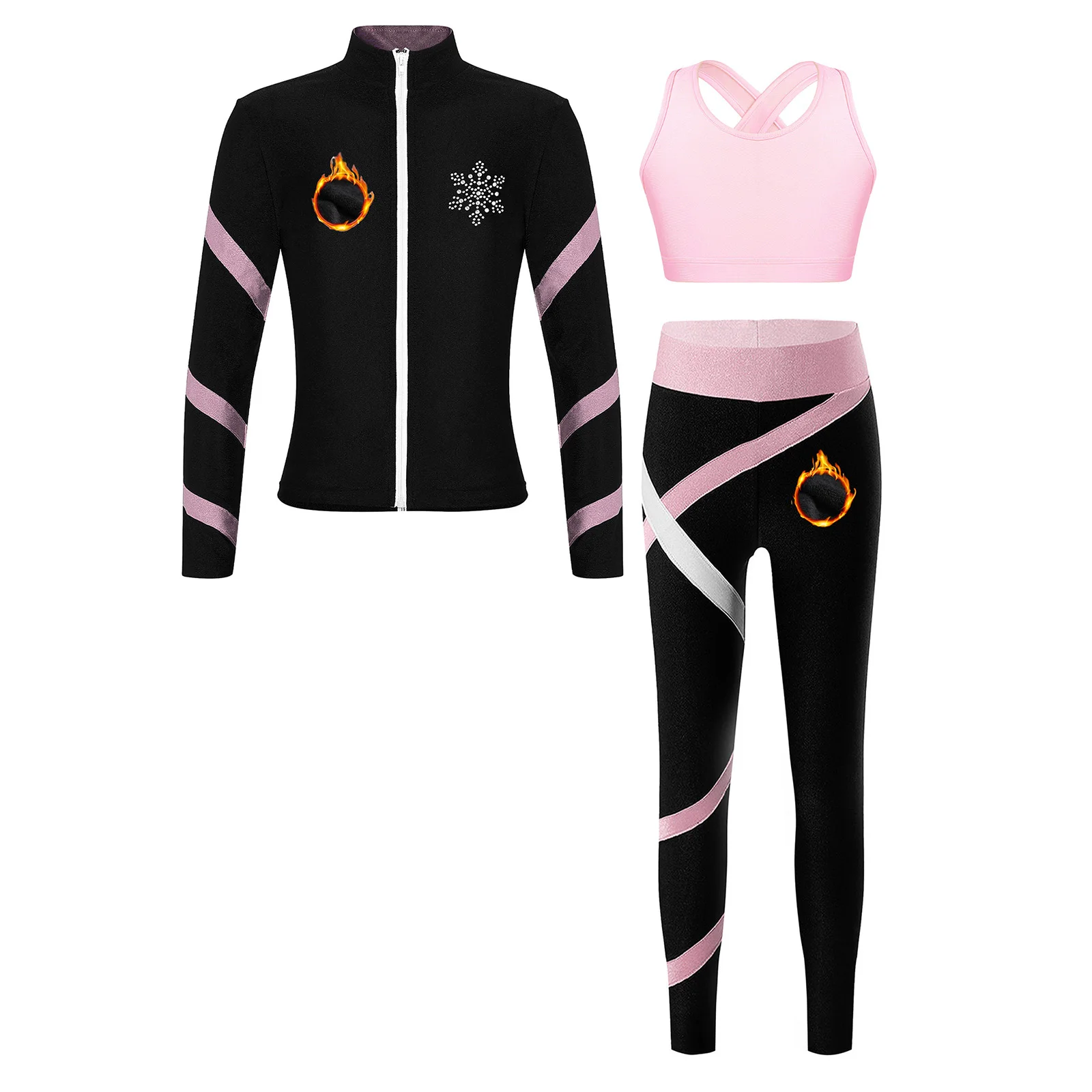 Kinder Mädchen Gymnastik Eiskunstlauf Sportanzug Lange Ärmel Reißverschlussjacke mit Weste Leggings Workout Yoga Fitness Trainingsanzug – Detail 17