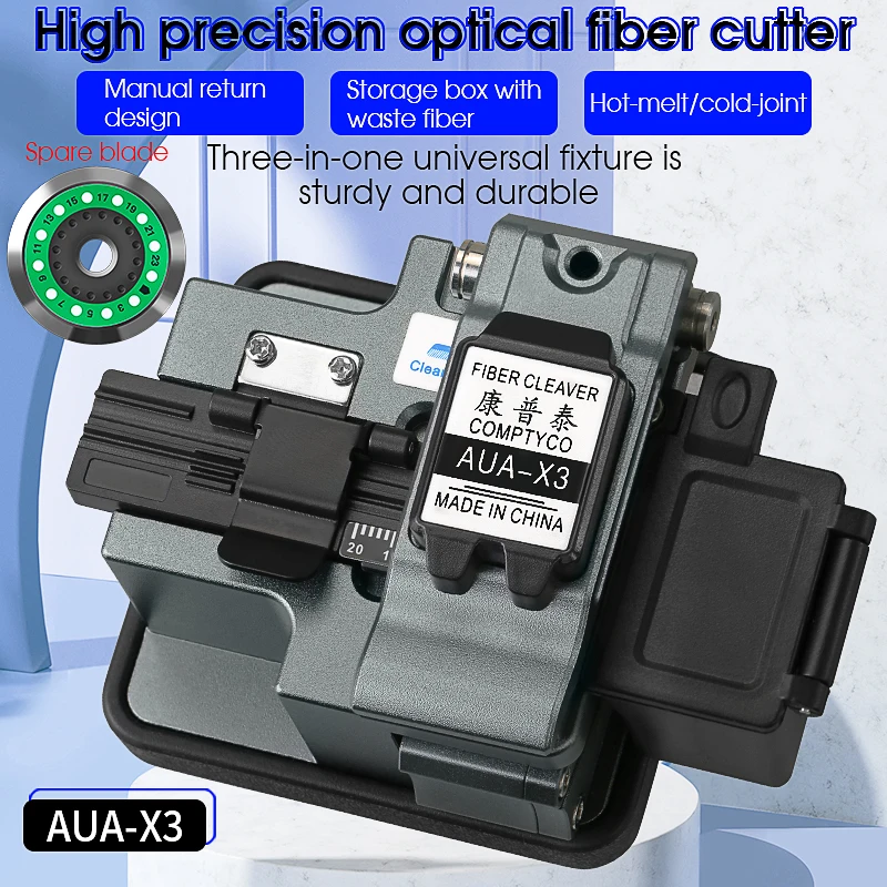AUA-X3 High Precision Fiber Cleaver FTTH Cable Fiber Optic Cutting Knife Tools Cutter Three-in-one Clamp Slot 24 Surface Blade