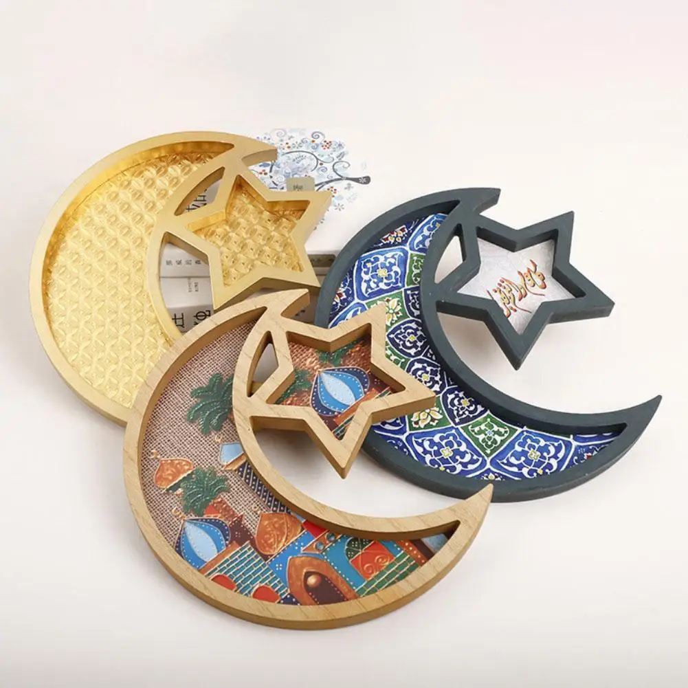 Eid Mubarak Star And Moon Metal food Tray Ramadan Decoration Eid Serving Tray Home Islamic Muslim Party Decor Table Accessories