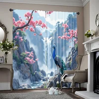 2pcs, 2D flat Party Curtains Fashion Theme Peacock 100% Polyester,Without Electricity Wall Decor Perfect for Holiday Parties, 1