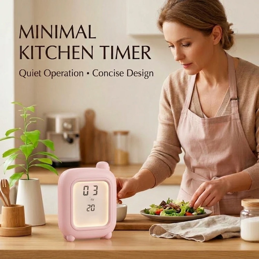 Digital Countdown Alarm Clock with Large Backlit Display and Temperature Indicator, Battery-Powered