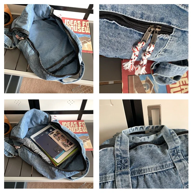 Blue Denim Women's Backpack Student Knapsack Canvas Shoulders Bag Vintage Packbag Travel Rucksack New Jeans Mochila Y2K Bookbag