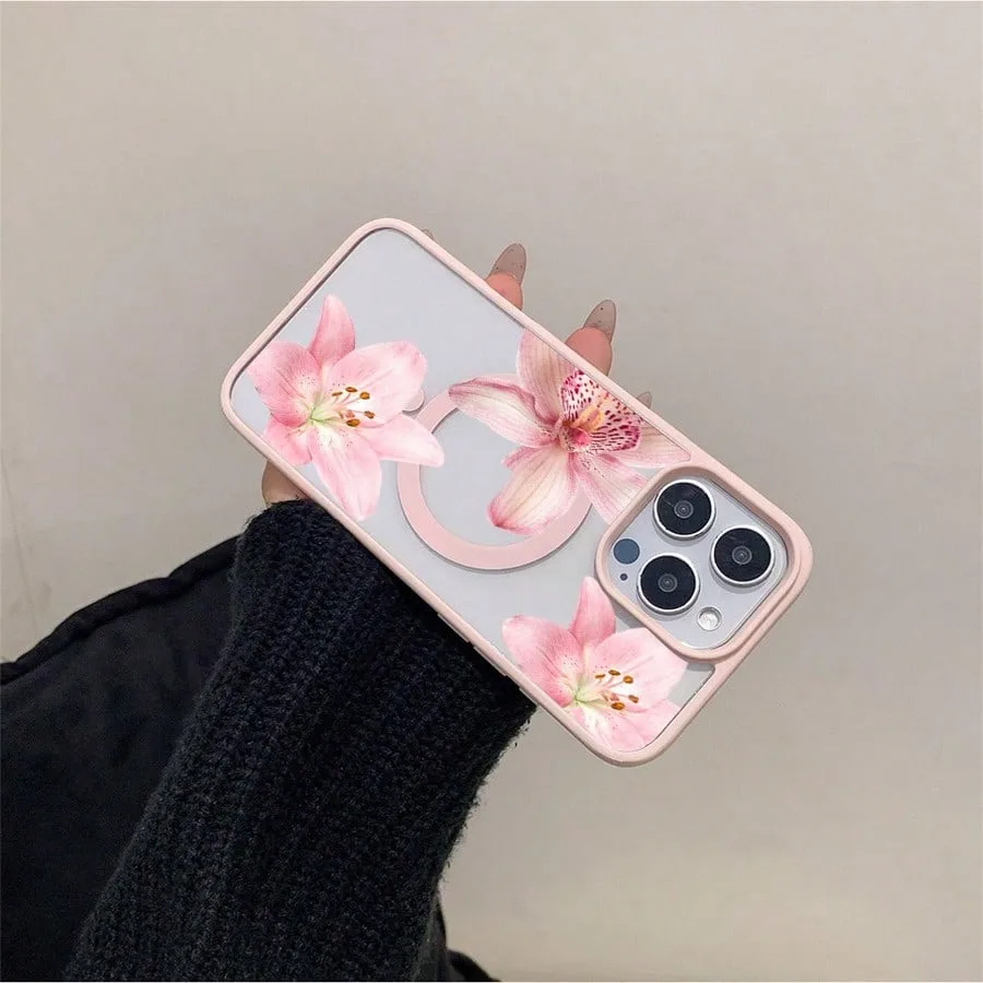 Pastel Pink Floral Lily Orchid Magnetic Phone Case Cover