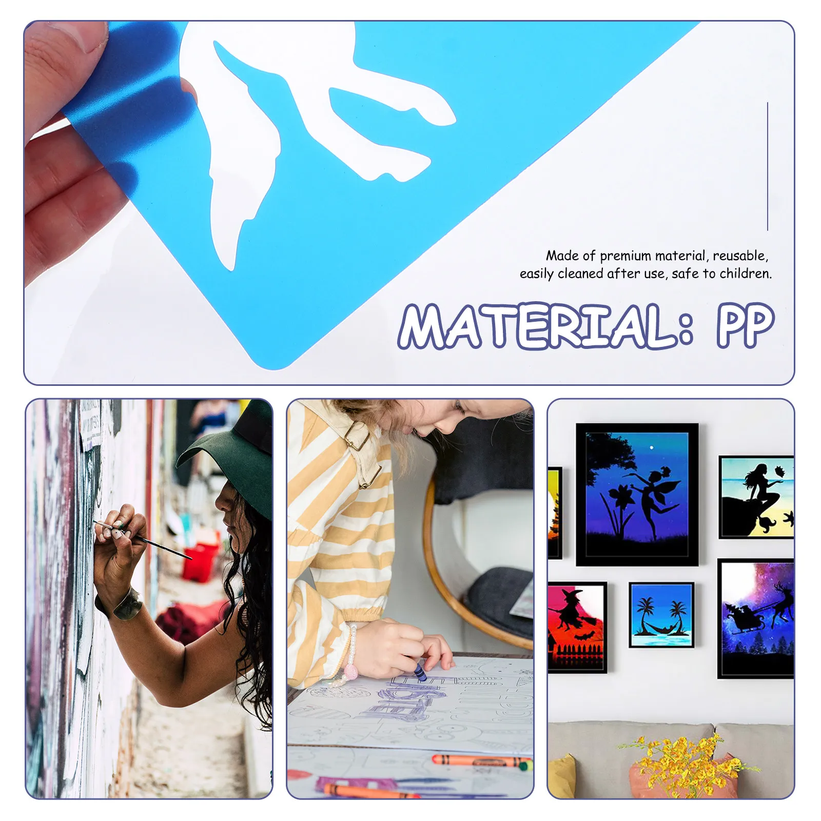 12장 동물 테마 DIY 스텐실 튼튼한 PP 소재 깔끔한 질감 날카로운 모서리 없음 어린이를 위한 그림 능력 개발 창의력