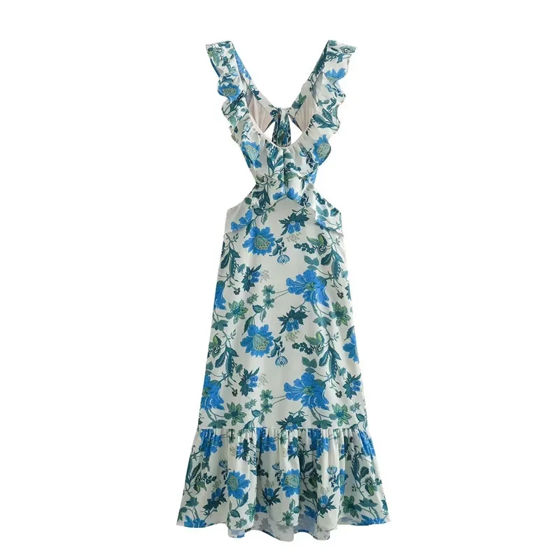 

Summer new women's sexy backless laminated decorative dress