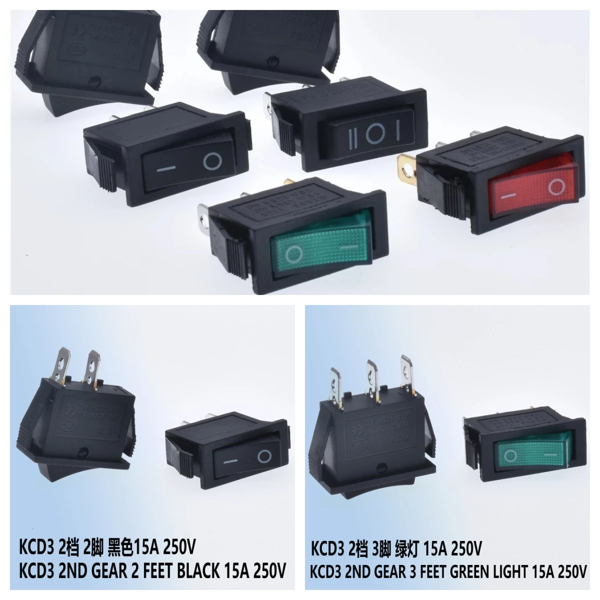 5pcs KCD3 Self-locking Rocker Switch ON-OFF 2/3 Pin Electrical equipment With Light Power Switch 16A250V/20A125V Home / Industry