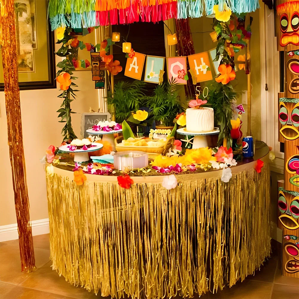 Hawaii-Blätter-Tischrock 2,7 M – Tropische Dekoration Für Luau-Party, Sommerfest & Kostüm