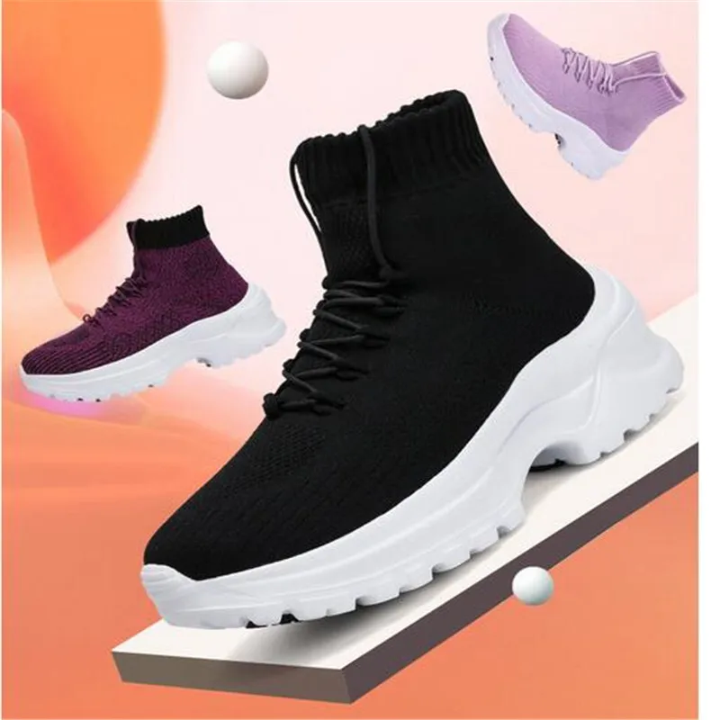 

Women Shoes Vulcanized Zapatillas Mujer Knitted Sneakers Women New Flat Shoes Solid Color Vulcanize Shoes Casual Chaussure Femme