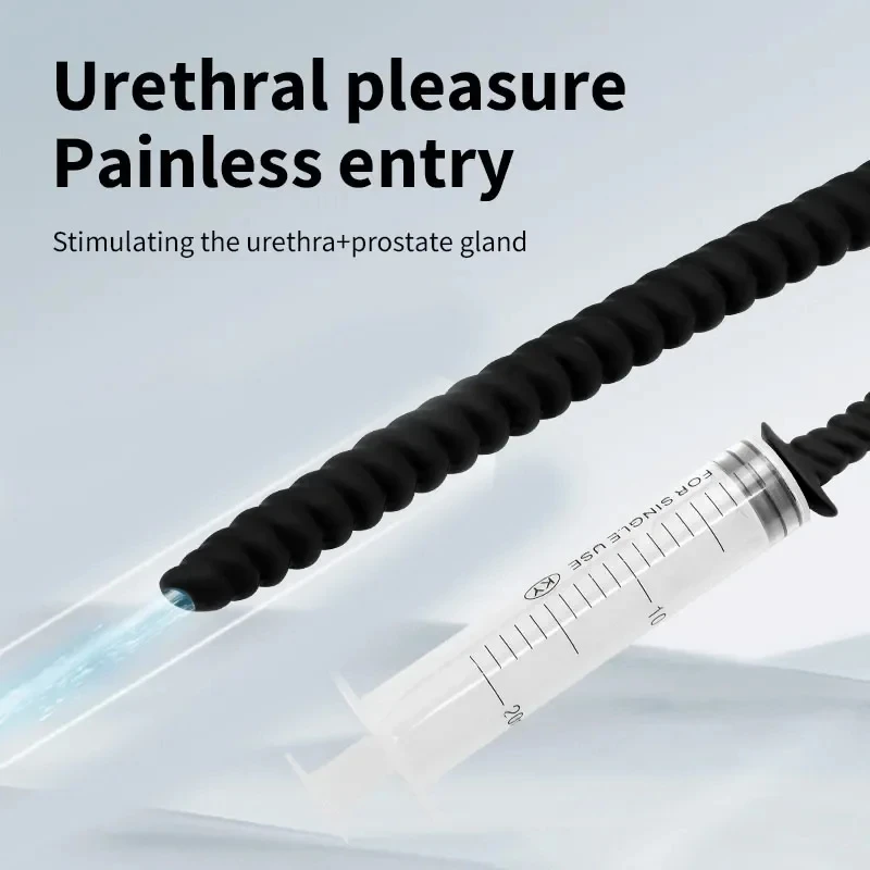 Spray/Washing With Syringe Long Silicone Urethral Sounding Catheters Dilator Male Threaded Penis Plug Uretal Horse Eye Sex Toys