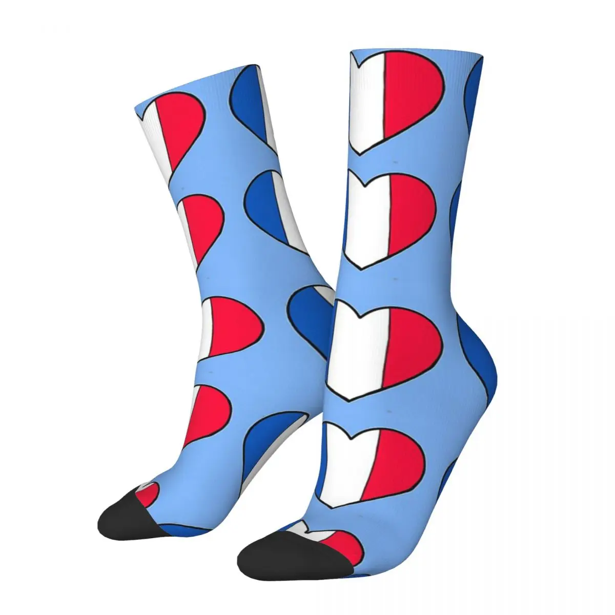 

Men's compression Socks French Hearts On Blue Vintage Harajuku French Hip Hop Novelty Seamless Crew Crazy Sock Gift Printed