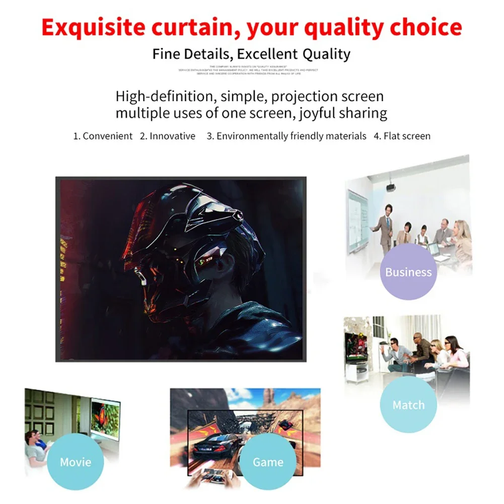 1/2Pcs 16:9 Simple Projector Curtain Portable HD Display Projection Screen 60 72 84 100 120 150 inch Metal Reflective Cloth  ﻿