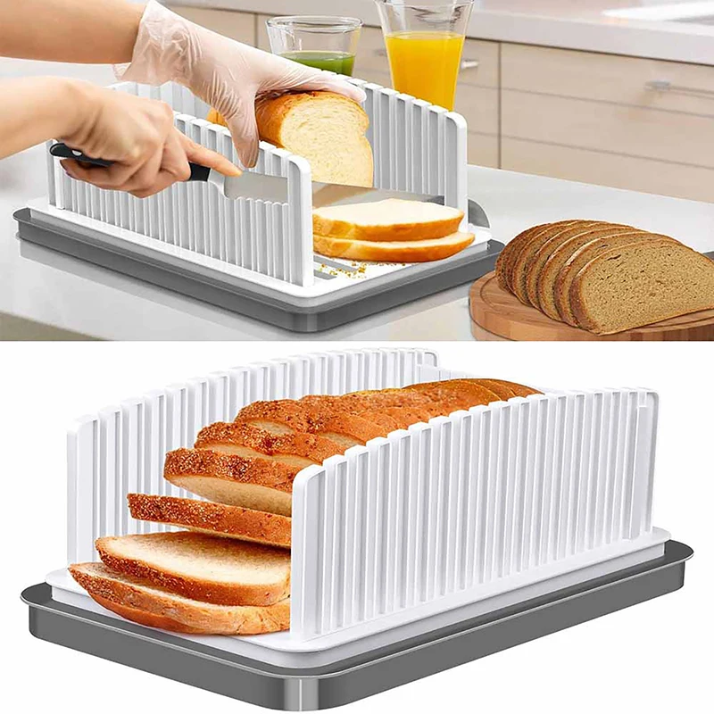 1PC Bread Slicer Foldable Baking Toast Slicer With Crumb Tray Bread Slicer Cutter Mold Maker Slicing Loaf Kitchen Tools 2
