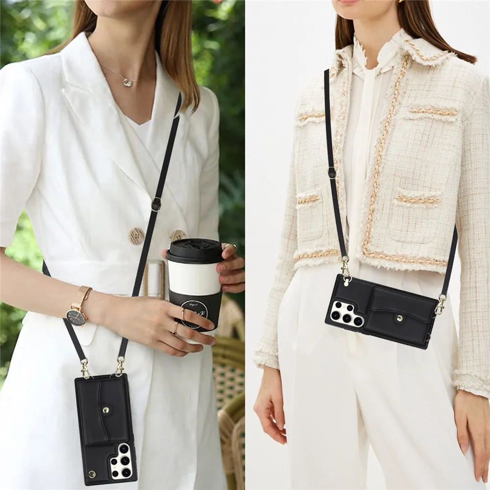Luxury Crossbody Leather Wallet Case with Strap