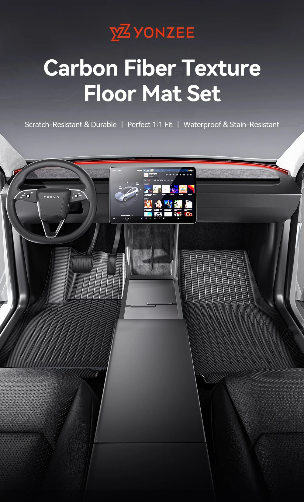 For New Tesla Model Y juniper 2025 TPE Floor Mat Carbon fiber Car All Weather Tr