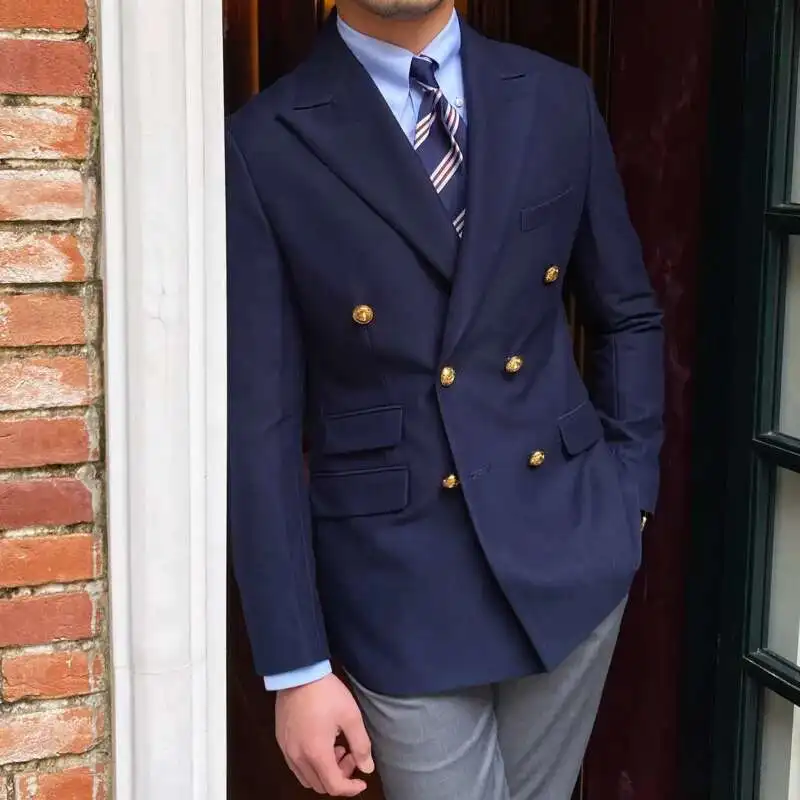 British Daily Men Blazer Hombre Fashion Double Breasted Slim Suit Blazer Homme Solid Color Suit Jacket Casual Trendy Masculino