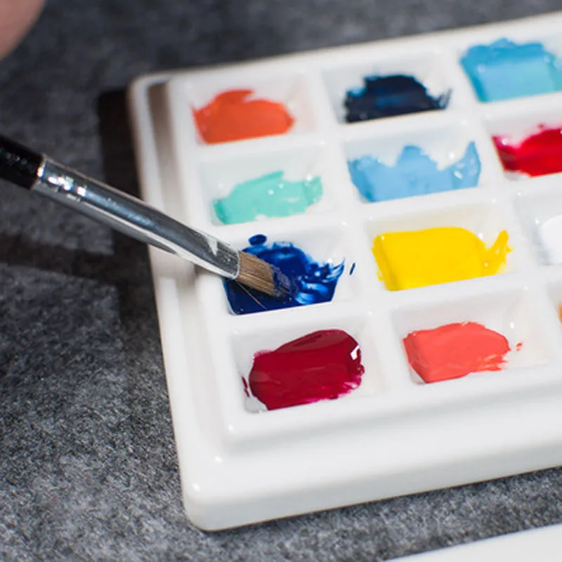 Ceramic 12 Holes Paint Palette Square Watercolor Painting Tray for Watercolor Gouache Drawing Art Supply