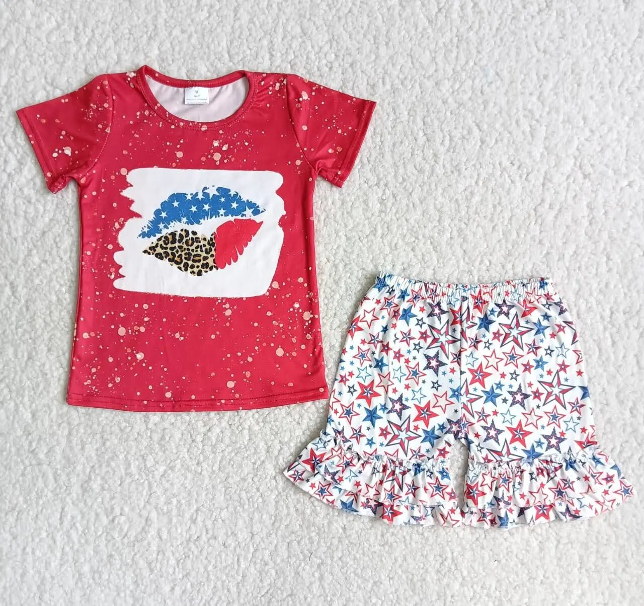 Peace love America July 4th Flag Baby Girl Short Sleeve Top Shorts Boutique 2 Piece Set Clothing Sets for children